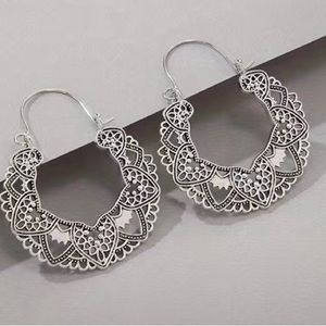 Silver Vintage Flower Boho Carved Earrings